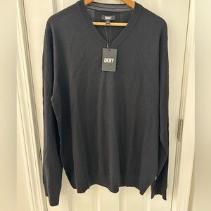 DKNY Men’s Merino‎ Wool Blend V Neck Sweater Black Size XL NWT